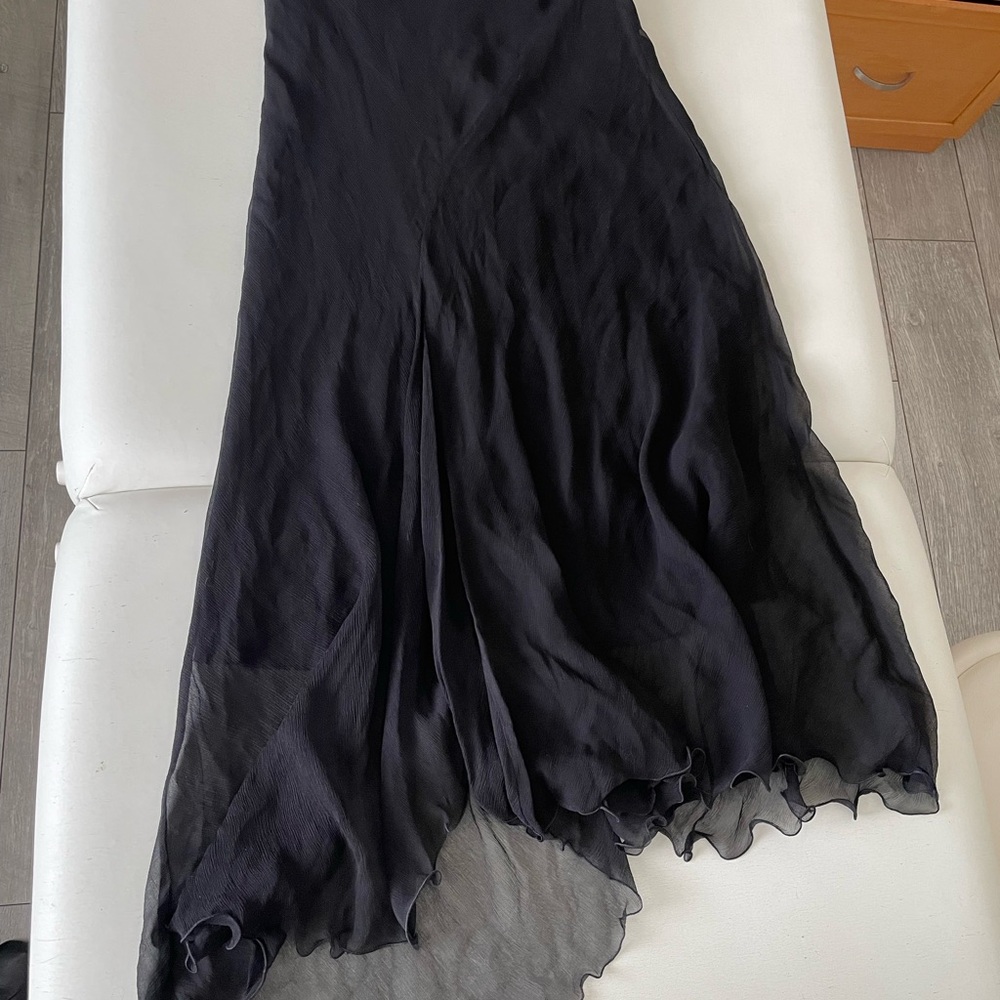 Chiffon 100% Silk Asymmetrical Black Skirt